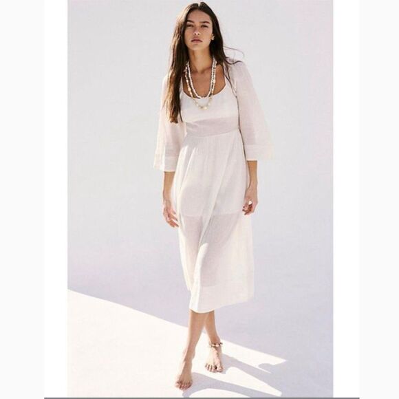 NWOT FREE PEOPLE Kelsie Midi Tie Back Dress Small, Romantic Feminine Boho - Picture 1 of 4